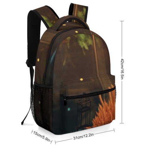 yanfind Children's Backpack  Street Beautiful Dark  Flowers Illuminated Lamp Cozy Window Wood Decorations Preschool Nursery Travel Bag