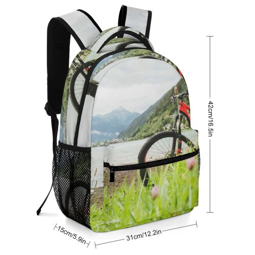 yanfind Children's Backpack Bike  Focus Vegetation Scenery Biker Sports Depth Parked Wheels Grass Adventure Preschool Nursery Travel Bag