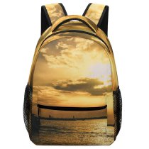 yanfind Children's Backpack Backlit Golden Afterglow Scenery Clouds Sunset Beach Ripples Peaceful Sunrise Boat Tranquil Preschool Nursery Travel Bag