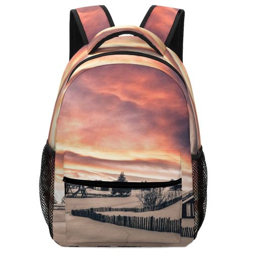 yanfind Children's Backpack Backlit Winter Street Norway Clouds Sunset Wood Landscape Daylight Evening Travel Light Preschool Nursery Travel Bag