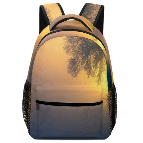 yanfind Children's Backpack Golden Fog Silhouettes Bushes Sunset Landscape Evening Sunrays Foggy Outdoors Hour Preschool Nursery Travel Bag