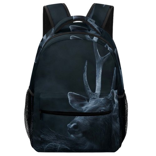 yanfind Children's Backpack Dark Forest Wild Buck Wildlife Portrait Stag Fur Outdoors Deer Antlers Preschool Nursery Travel Bag