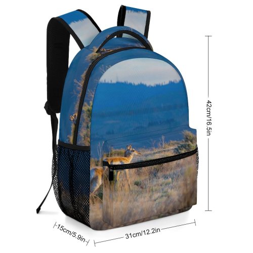 yanfind Children's Backpack  Daylight Deer Grass Clouds Outdoors Dawn Scenic Woods Fall Sky Bush Preschool Nursery Travel Bag