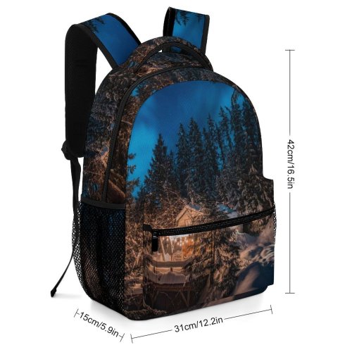 yanfind Children's Backpack Frozen Tree Winter Dark Forest Wood Landscape Evening December Travel Light Snow Preschool Nursery Travel Bag
