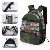 yanfind Children's Backpack Bay Harbour Ship Boat Transportation Sea Watercraft System Seashore Harbor Port Aerial Preschool Nursery Travel Bag
