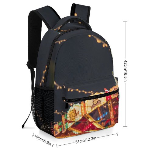 yanfind Children's Backpack Festive Landmark Fair Festival Park Carousel Winter Journey City Street Tourism Preschool Nursery Travel Bag