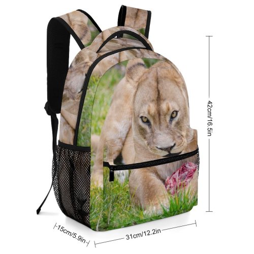 yanfind Children's Backpack Grass Carnivore Lion Fur Meat Wild Lioness Wildlife Felidae Preschool Nursery Travel Bag