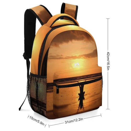 yanfind Children's Backpack Backlit Sand Sunset Landscape Evening Beach Cloud   Yoga Outdoors Seashore Preschool Nursery Travel Bag