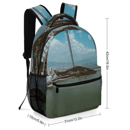 yanfind Children's Backpack Bay City Cable Clouds Landscape Daylight Travel  Island Buildings Watercrafts Boat Preschool Nursery Travel Bag