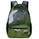 yanfind Children's Backpack Grassland Outdoors Countryside Grazing Meadow Pasture Ranch Rural Lauterbrunnen Farm Field Sheep Preschool Nursery Travel Bag