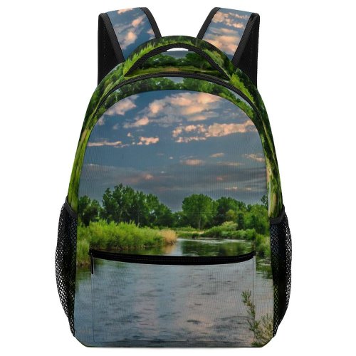yanfind Children's Backpack Grass Landscape Daylight Bank Sky Summer Travel River Outdoors Scenic Trees Reflection Preschool Nursery Travel Bag