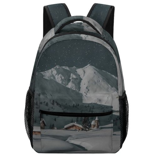 yanfind Children's Backpack Frozen Winter Season Desktop Landscape Travel Hill Skier Snow Snowy Scenic Starry Preschool Nursery Travel Bag