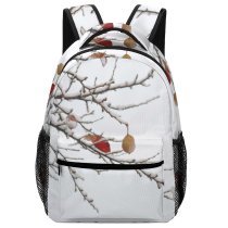 yanfind Children's Backpack Birds Robin Tree Frost  Snow Leaves Bare Winter Branches Stock Preschool Nursery Travel Bag