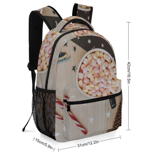 yanfind Children's Backpack Advent Snowflakes Design  Season Merry  Cup Cane Colorful Marshmallows Pine Preschool Nursery Travel Bag