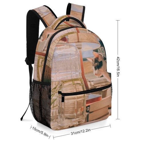yanfind Children's Backpack Kitty Pet Books Wooden Kitten Lamp Tabby Whiskers Cute Adorable Container Glass Preschool Nursery Travel Bag