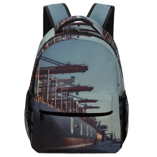 yanfind Children's Backpack Export Clouds Port Cranes Transport Pier Cargo Marina Logistics Harbour Dock Containers Preschool Nursery Travel Bag