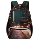 yanfind Children's Backpack  Bus Street City Dark Illuminated Lights Downtown Sunset Traffic Evening Travel Preschool Nursery Travel Bag