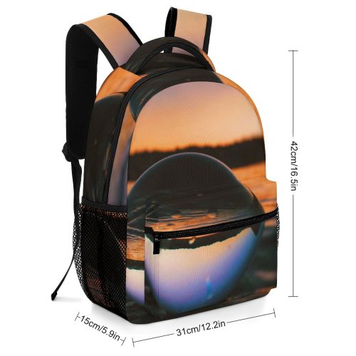 yanfind Children's Backpack Golden Dark Sand H Ball Clouds Sunset Landscape Beach Glass Preschool Nursery Travel Bag