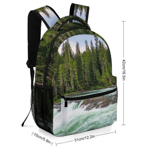 yanfind Children's Backpack Flowing Scenery Mother Pine Rapids Light Riverside Riverbank Lakeside River Outdoors Preschool Nursery Travel Bag