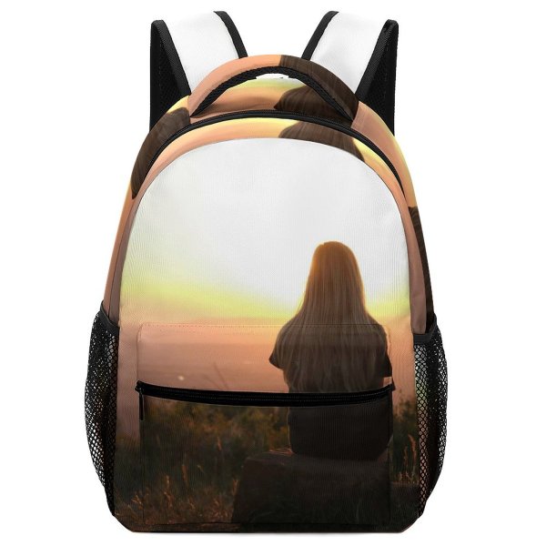 yanfind Children's Backpack  Focus Girl Freedom Sad Blonde Clouds Sunset Grass Photoshoot Travel Field Preschool Nursery Travel Bag