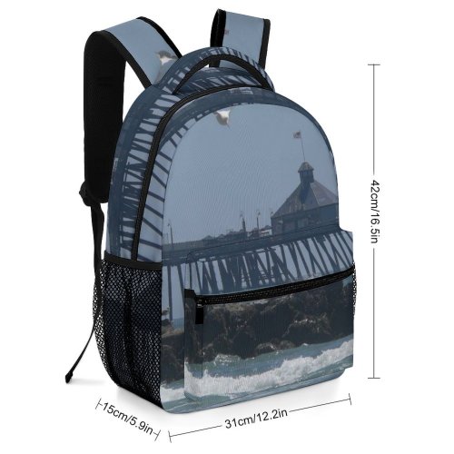 yanfind Children's Backpack Beach Pier Seagull Wave Rocks Sea Ocean Seabird Wind Coast Sky Preschool Nursery Travel Bag