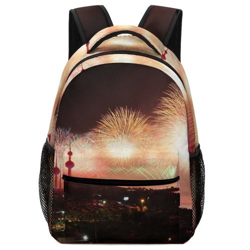 yanfind Children's Backpack Festival City Dark Lights Dec Sylvester Fireworks Firework Evening Buildings Explosion Preschool Nursery Travel Bag