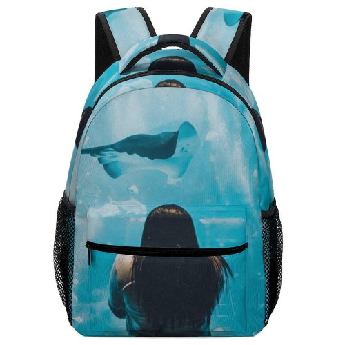 yanfind Children's Backpack Girl Fishes Underwater Singapore Marine Aquarium Leisure Turquoise Submerged Sting Watching Preschool Nursery Travel Bag