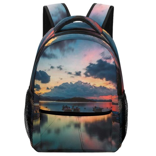 yanfind Children's Backpack  Sunset Beach Silhouette Fishing Rope Sunrise Clouds Light Dawn Outdoors Scenic Preschool Nursery Travel Bag