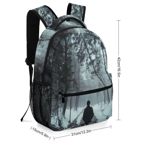 yanfind Children's Backpack Frozen Magical Park Winter Fog Dark Forest Guidance Season Landscape Daylight Mist Preschool Nursery Travel Bag