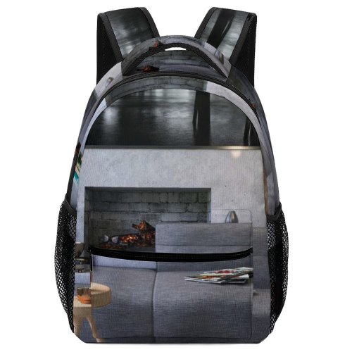 yanfind Children's Backpack Fireplace Family Design Rug Lamp Home Simple Cozy Room Comfort Sofa Architecture Preschool Nursery Travel Bag