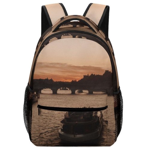 yanfind Children's Backpack Golden Barge Europe La Sunset Evening Travel Boat River Preschool Nursery Travel Bag