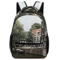 yanfind Children's Backpack Boats Canal Daylight Daytime  Buildings Building Boat Urban River Outdoors Architecture Preschool Nursery Travel Bag