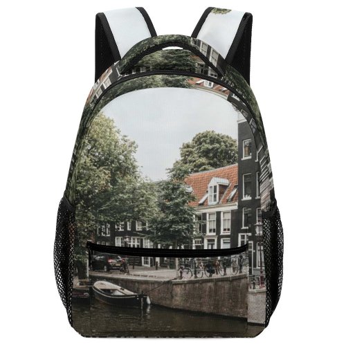 yanfind Children's Backpack Boats Canal Daylight Daytime  Buildings Building Boat Urban River Outdoors Architecture Preschool Nursery Travel Bag