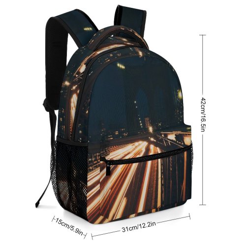 yanfind Children's Backpack Expressway Street City Dark Time Movement Lights Downtown Lapse Cityscape Preschool Nursery Travel Bag
