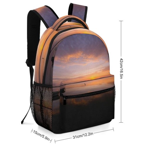 yanfind Children's Backpack Backlit Skyscape Clouds Sunset Landscape Evening Light Beach  Boat Silhouetted Outdoors Preschool Nursery Travel Bag