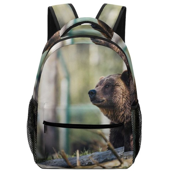 yanfind Children's Backpack  Focus Forest Wild Grizzly Depth Field Wildlife Fur  Outdoors Woods Preschool Nursery Travel Bag