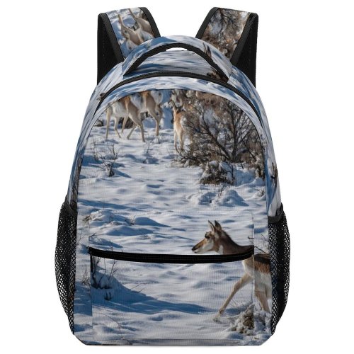 yanfind Children's Backpack Frozen Daylight Freezing Scene Frost Wild  Frosty Winter Outdoors Deers Scenic Preschool Nursery Travel Bag