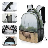 yanfind Children's Backpack Outdoors Landscape Deer Stag Buck Meadow Antlers Hayfield Grass Wild Wildlife Elk Preschool Nursery Travel Bag