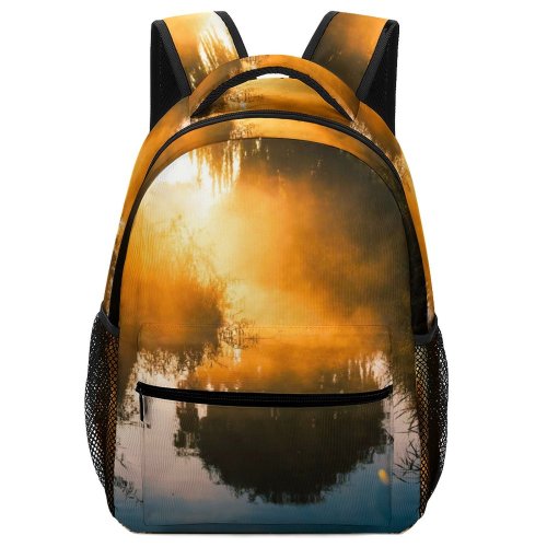 yanfind Children's Backpack Golden Fog Forest Sunset Landscape Evening Light Mist Sunrise River Outdoors Preschool Nursery Travel Bag