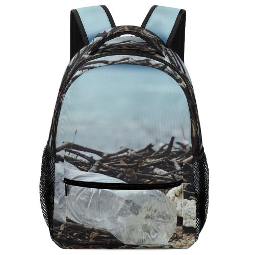 yanfind Children's Backpack  Focus Pollution Twigs Bottles Depth Crumpled Stem Field Recycle Litter Garbage Preschool Nursery Travel Bag