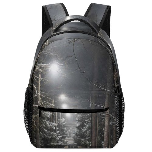 yanfind Children's Backpack Frozen Tree Winter Street Lights Season Lamps Evening Pavement Walkway Snow Snowy Preschool Nursery Travel Bag