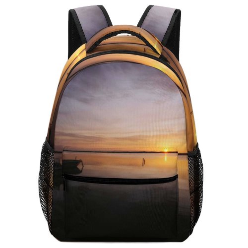 yanfind Children's Backpack Dark Sand Clouds Sunset Landscape Evening Beach Boat Silhouetted Outdoors Scenic Preschool Nursery Travel Bag