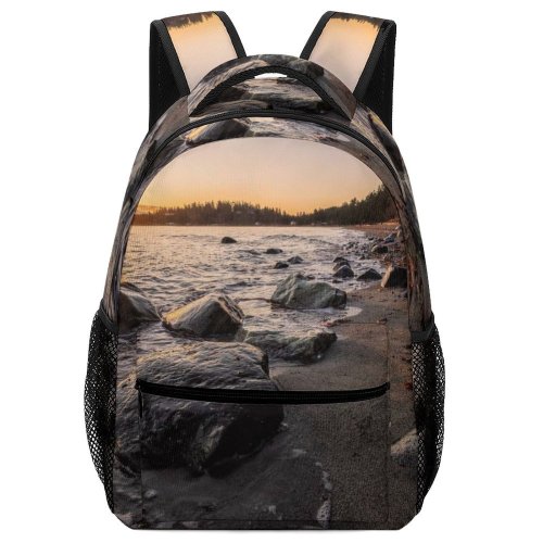 yanfind Children's Backpack Bay Tree Golden Coast Sand  Rocky Boulders Columbia Sunlight Sunset Landscape Preschool Nursery Travel Bag