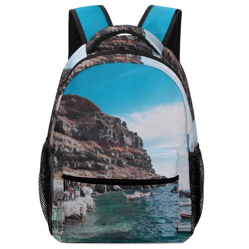yanfind Children's Backpack Bay Santorini Tourist Tourism Coast Europe Vacation Landscape Travel Leisure Island Beach Preschool Nursery Travel Bag