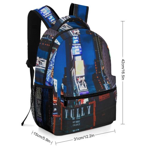 yanfind Children's Backpack Billboard Street City Illuminated Lights Downtown Traffic Evening Buildings  Urban Architecture Preschool Nursery Travel Bag