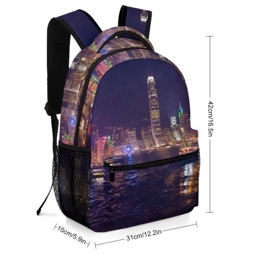 yanfind Children's Backpack Beautiful City Illuminated Lights Office Evening Motorboats Buildings Watercrafts Boat Urban River Preschool Nursery Travel Bag