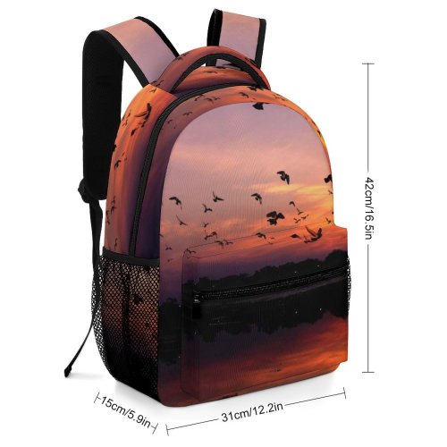 yanfind Children's Backpack Backlit Mirror Clouds Sunset Evening  Outdoors Scenic Flying Flock Lake Reflection Preschool Nursery Travel Bag