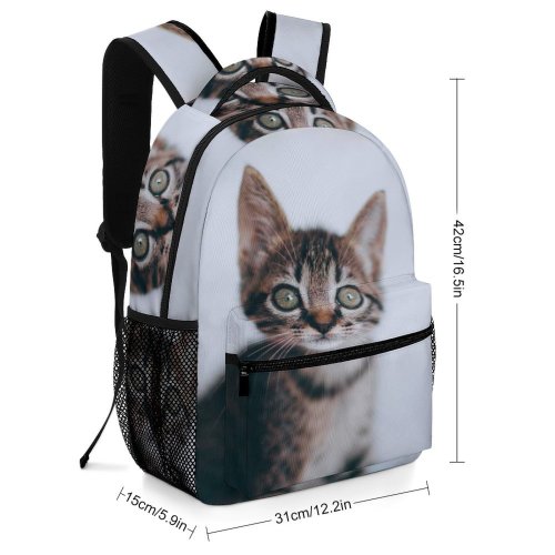 yanfind Children's Backpack Young Stripe Pet Funny Winter Kitten Portrait Curiosity Cute Little Cat Preschool Nursery Travel Bag
