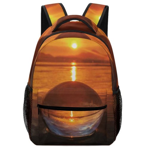 yanfind Children's Backpack Golden Silhouettes Sand Ball Clouds Sunset Landscape Mountains Evening Beach Preschool Nursery Travel Bag