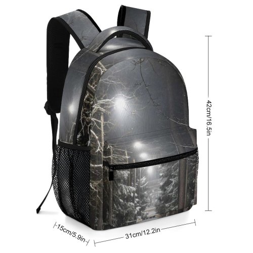 yanfind Children's Backpack Frozen Tree Winter Street Lights Season Lamps Evening Pavement Walkway Snow Snowy Preschool Nursery Travel Bag